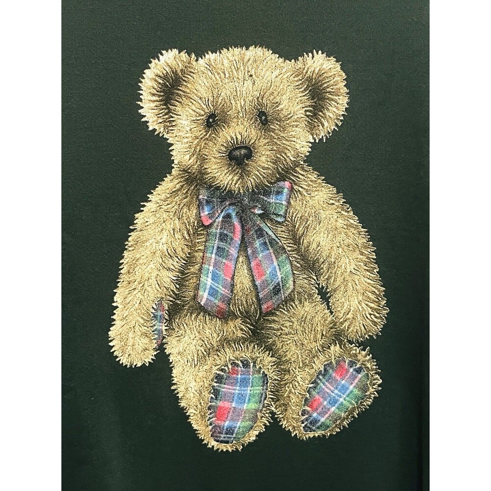 Vintage Teddy Bear Crew Neck Sweatshirt Jerzees - Dark Forest Green - Women’s XL - Picture 2 of 6